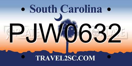PJW0632 South Carolina License Plate