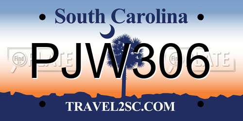 PJW306 South Carolina License Plate