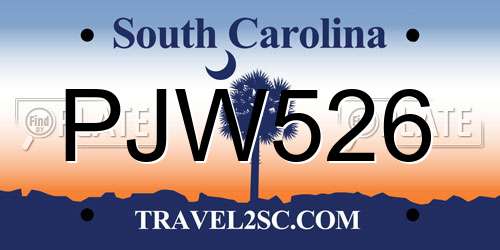 PJW526 South Carolina License Plate