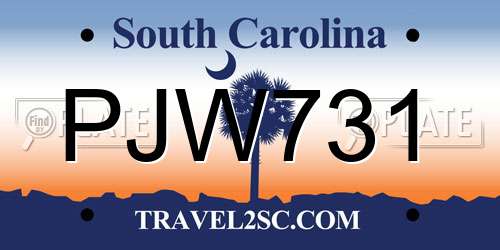 PJW731 South Carolina License Plate