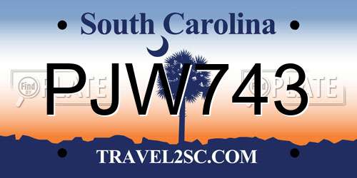 PJW743 South Carolina License Plate