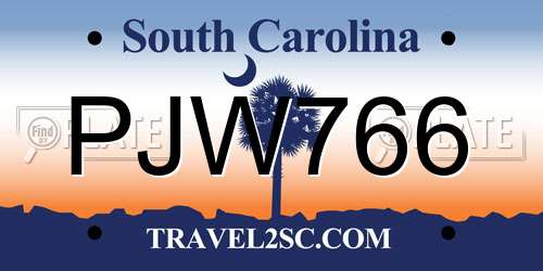PJW766 South Carolina License Plate