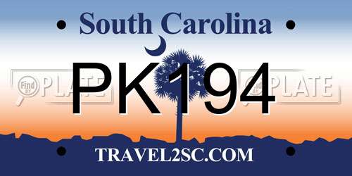 PK194 South Carolina License Plate