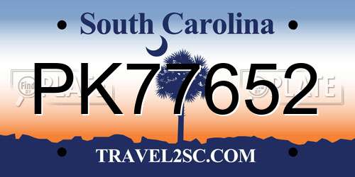PK77652 South Carolina License Plate