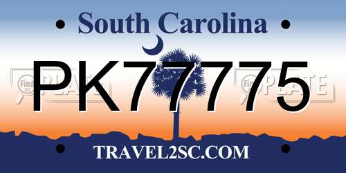 PK77775 South Carolina License Plate