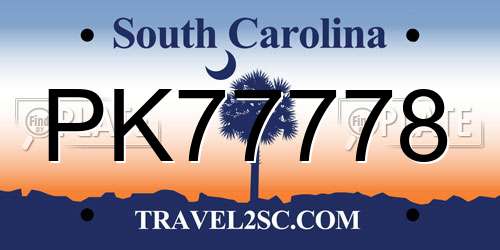 PK77778 South Carolina License Plate