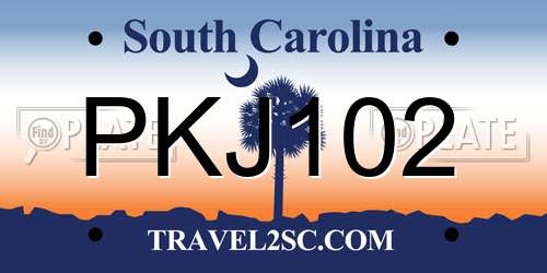 PKJ102 South Carolina License Plate
