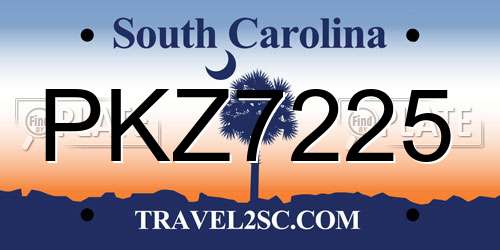 PKZ7225 South Carolina License Plate