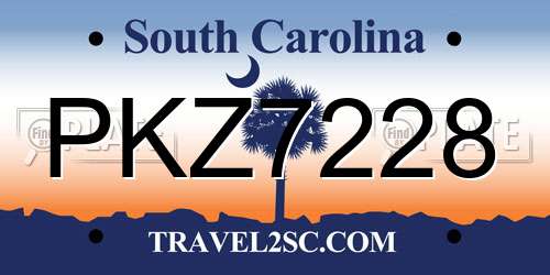 PKZ7228 South Carolina License Plate