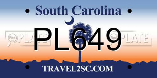 PL649 South Carolina License Plate