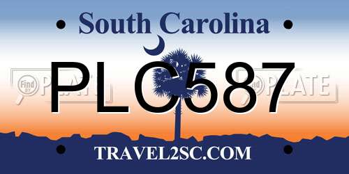 PLC587 South Carolina License Plate