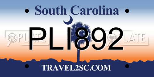 PLI892 South Carolina License Plate