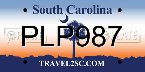 PLP987 South Carolina License Plate