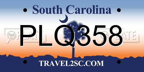 PLQ358 South Carolina License Plate