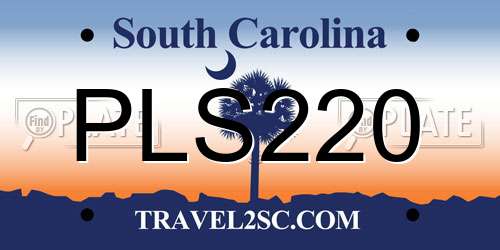 PLS220 South Carolina License Plate