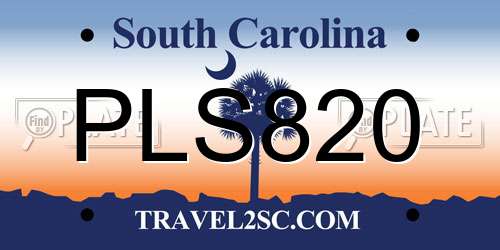 PLS820 South Carolina License Plate