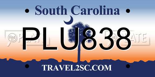PLU838 South Carolina License Plate