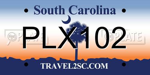 PLX102 South Carolina License Plate