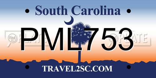 PML753 South Carolina License Plate