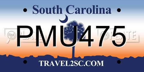 PMU475 South Carolina License Plate