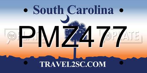 PMZ477 South Carolina License Plate