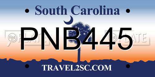 PNB445 South Carolina License Plate