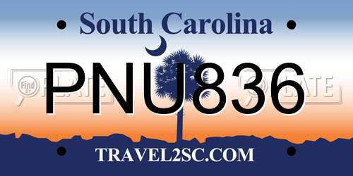 PNU836 South Carolina License Plate