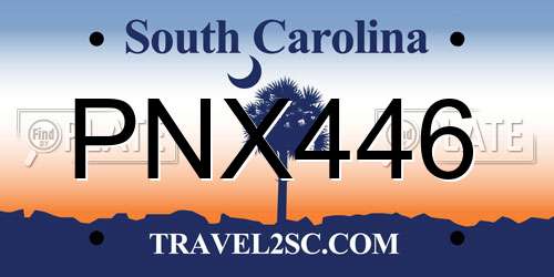 PNX446 South Carolina License Plate