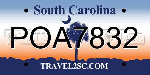 POA7832 South Carolina License Plate