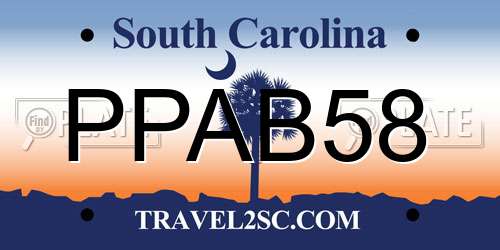 PPAB58 South Carolina License Plate