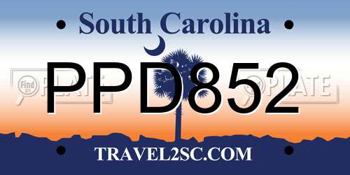 PPD852 South Carolina License Plate