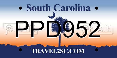 PPD952 South Carolina License Plate