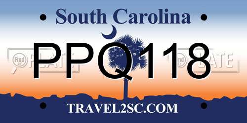 PPQ118 South Carolina License Plate