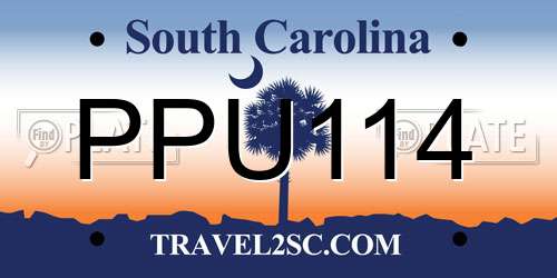 PPU114 South Carolina License Plate