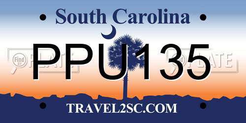 PPU135 South Carolina License Plate