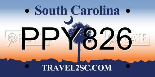 PPY826 South Carolina License Plate