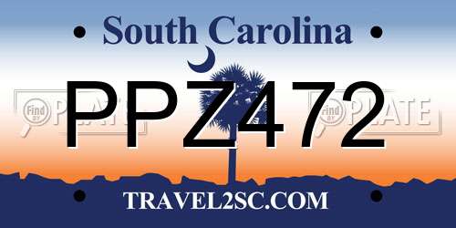 PPZ472 South Carolina License Plate