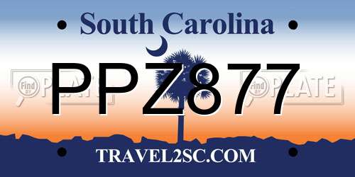 PPZ877 South Carolina License Plate