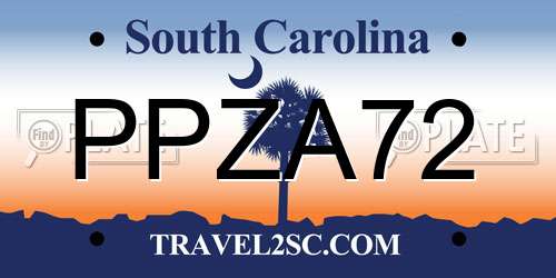 PPZA72 South Carolina License Plate