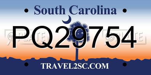 PQ29754 South Carolina License Plate