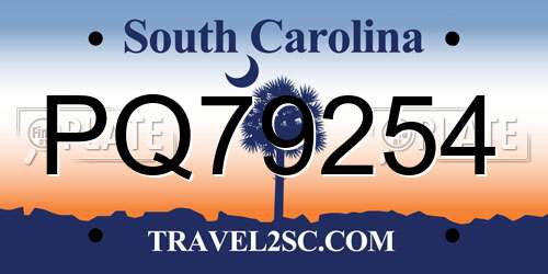 PQ79254 South Carolina License Plate