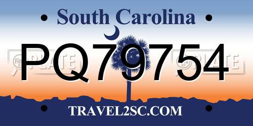 PQ79754 South Carolina License Plate