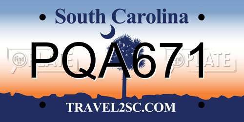 PQA671 South Carolina License Plate