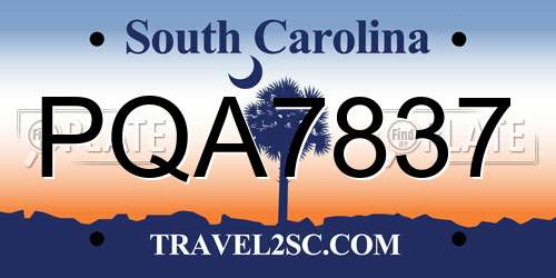 PQA7837 South Carolina License Plate