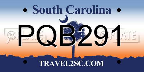 PQB291 South Carolina License Plate