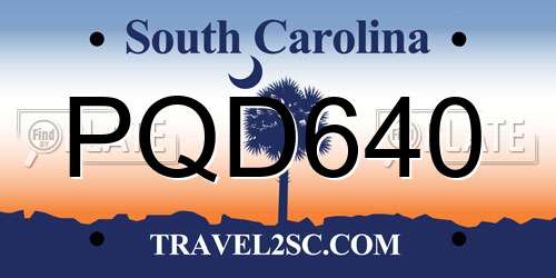 PQD640 South Carolina License Plate