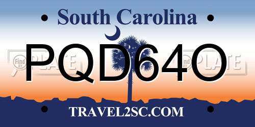 PQD64O South Carolina License Plate