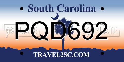 PQD692 South Carolina License Plate