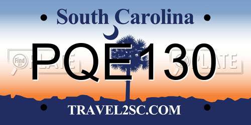 PQE130 South Carolina License Plate