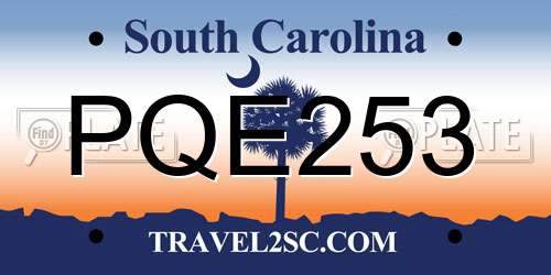 PQE253 South Carolina License Plate